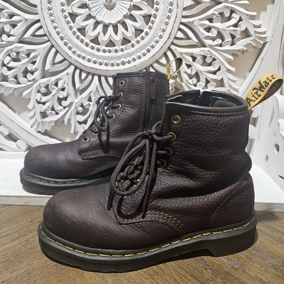Dr. Martens Industrial Saftey Toe Steel Toe Dark Brown Boots Womens 6 - Picture 1 of 11